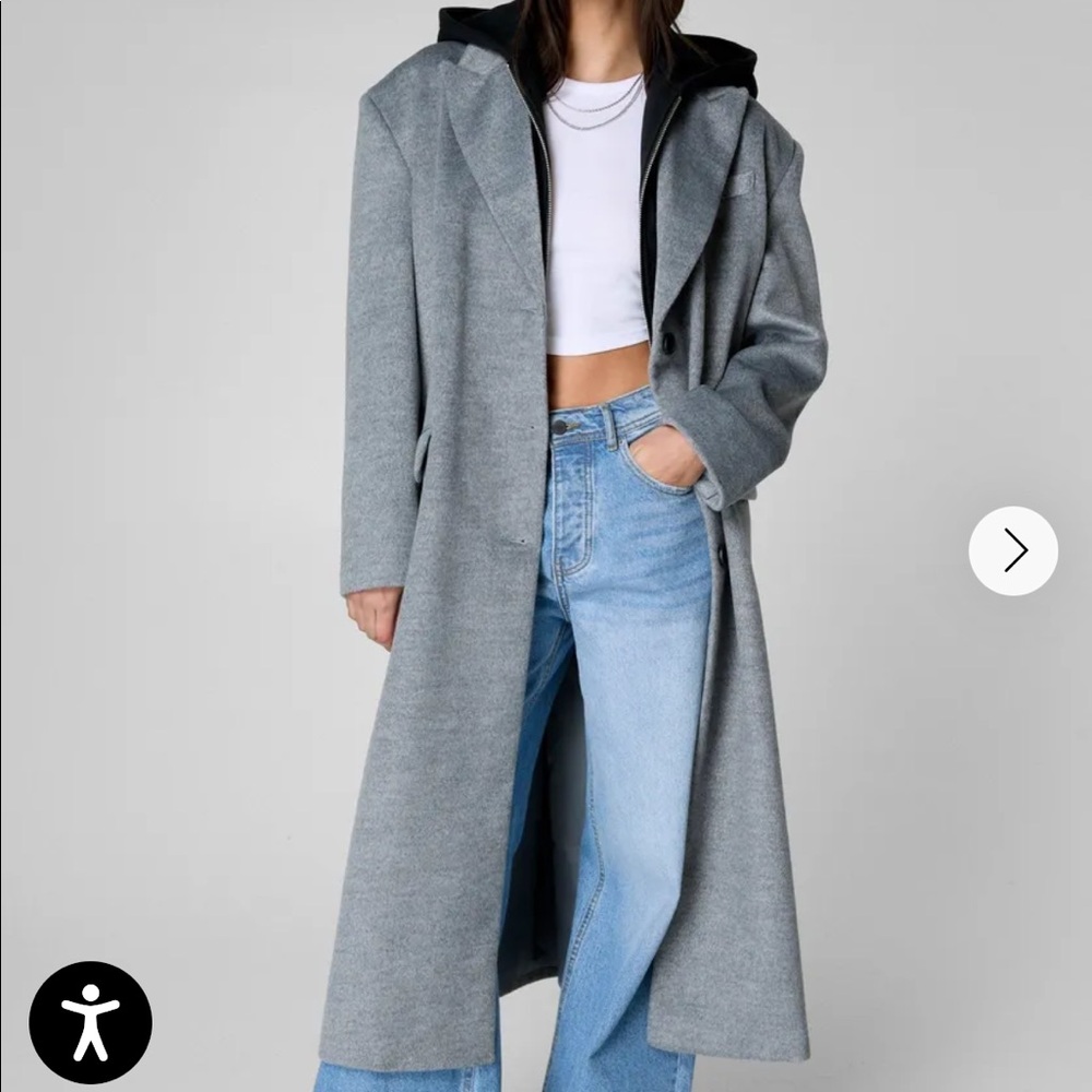 Wool Blend Hooded Boyfriend Coat